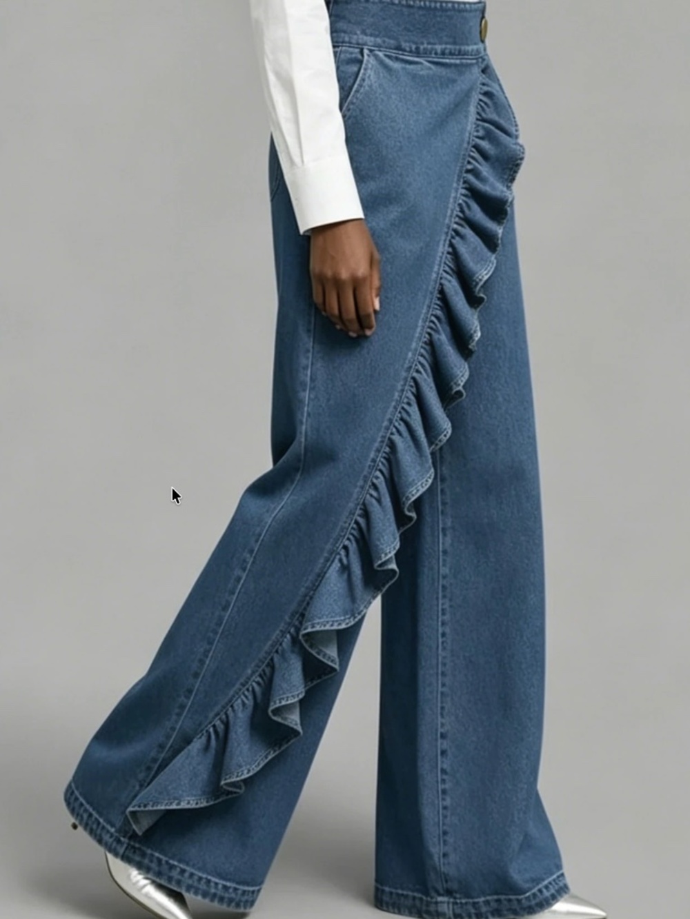 Light Wash Ruffle Detail Wide Leg Denim Jeans - Picture 7 of 8